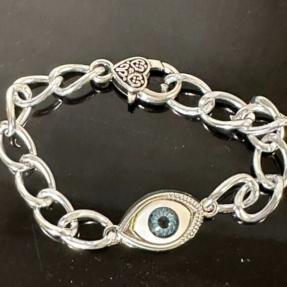 Evil Eye Protection Silver Chain Bracelet Heart Gift Charm - Picture 1 of 4
